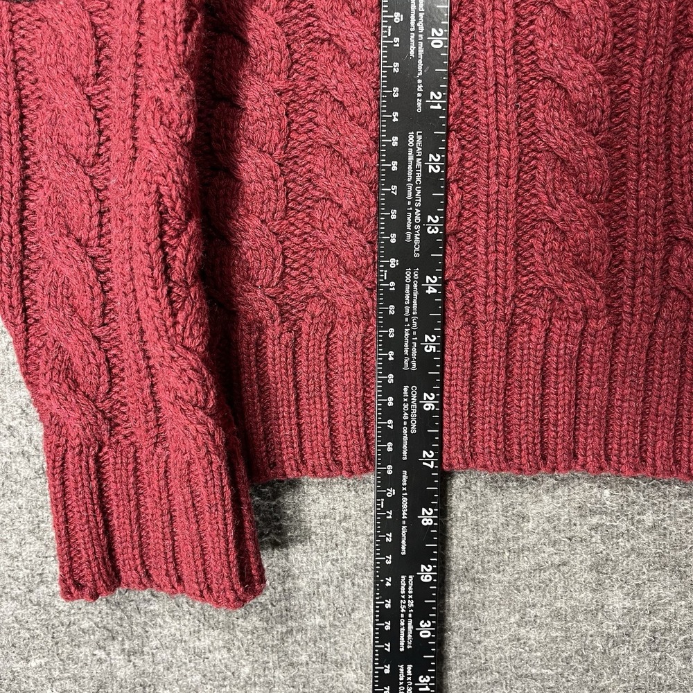 Alan Paine Henley Sweater Mens XL Red Cable Knit English Explorer Elbow Patches - Picture 8 of 11